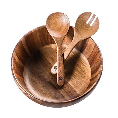 BILL.F Wooden Salad Bowl, 12'' Acacia Wood Salad Bowls Set Large Salad Mixing Bowl with Servers-3-Piece Big Salad Bowl Set by BF BILL.F SINCE 1983 - Used condition - US$29.17