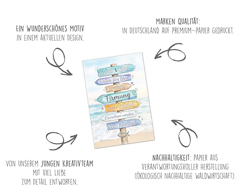 Edition Seidel Premium Glückwunschkarte zur Firmung mit Umschlag. Firmungskarte Karte Grußkarte Spruch Sprüche Mädchen Junge Jugendliche Wegweiser Strand Meer Wellen maritim Wünsche (FI173 SW026)