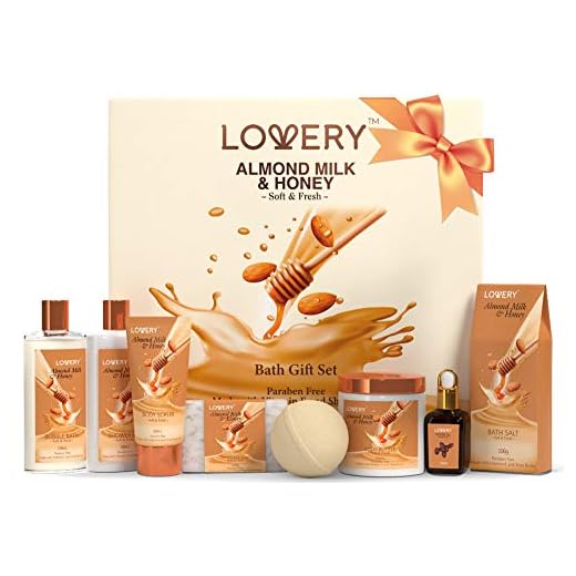 Bath Gift Set - Almond Milk and Honey Spa Kit Includes Shower Gel, Bath Bomb, Bubble Bath, Body Scrub, Salts, Body Butter, Jojoba Oil & Handmade Oatmeal Soap - Birthday & Holiday Gifts for Women & Men