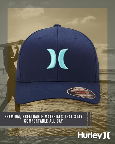 Image of Hurley Mens Textured Fitted Baseball Cap, Moisture Wicking, Curved Brim