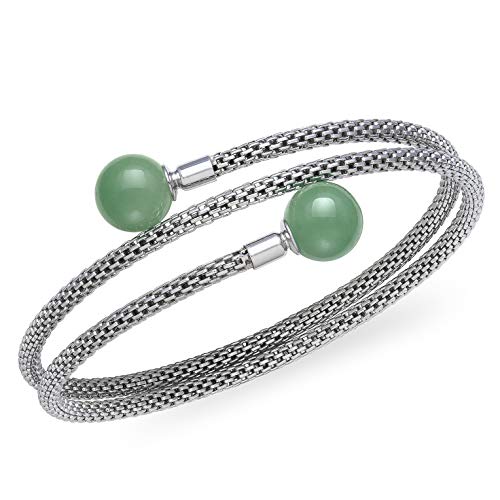 Belacqua Natural Green Jade Gemstone Bracelet in Sterling Silver, Fashion Jewelry for Women, Gift Box Included