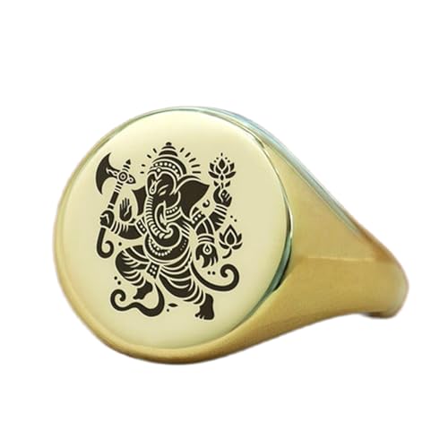Bague Ganesh ronde en argent sterling 925 plaqué or pour homme et femme LK_PDR_01385