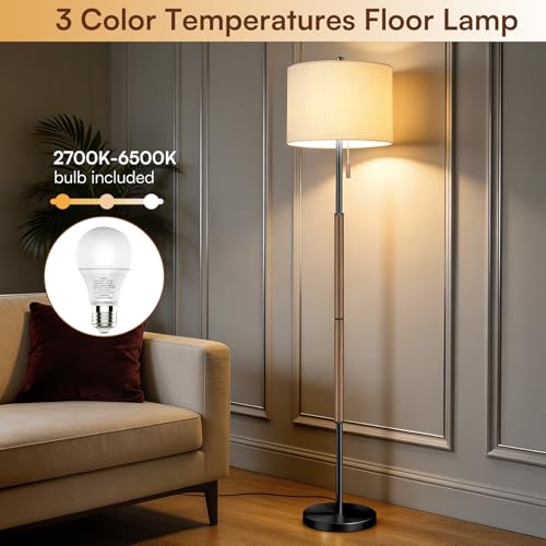 Dark Brown Floor Lamp with 13.2" Linen Shade and 3 Color Temps for Study - image 3