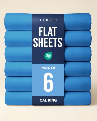 Cal King Size Flat Sheet - Pack of 6 Top Flat Bed Sheet Only - Royal Blue