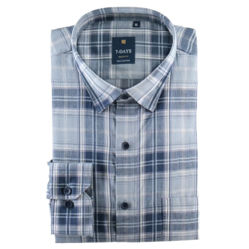 Image of 7-DAYS Men's Premium Check Shirt - 100% Cotton, Tailored Fit (Between Slim & Regular), Full Sleeve, with Pocket - Smart Office & Casual Look