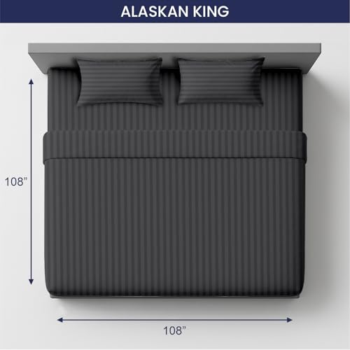 Image of SGI 108 inchx108 inch 4 Pc Alaskan King Sheet Set 600 TC 15 inch Deep, Dark Gray Stripe
