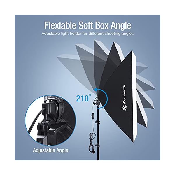 Powerextra Softbox Set Fotostudio 50 x 70cm, Dauerlicht Studioleuchte Set mit 2 Softboxlampen E27 85W 5500K, 2m… – Bild 3