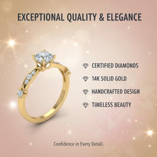 Image of Choose Your Gemstone Petite Pave Diamond CZ Engagement Ring Yellow Gold Plated Round Shape Petite Engagement Rings Minimal Modern Design Birthday Gift Wedding Gift US Size 4 to 12