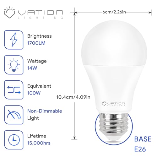 Vation Lighting VAB19-1450N A19 Led Light Bulb Bright White Daylight 5000K thumb #1