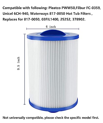 Yinage 6CH-940 Filter for Spa Hot Tub Replacement Filter, Compatible with Unicel 6CH-940, PWW50, Filbur FC-0359, Waterways 817-0050 Front Access Skimmer, 45 sq.ft Top Load Aber Hot Tubs (2 Pack)