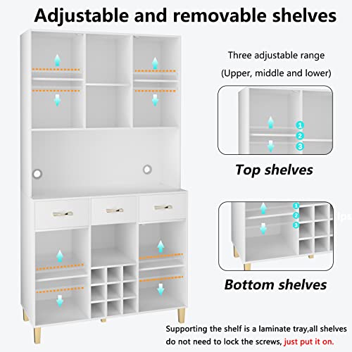 Pakasept Kitchen Pantry Storage Cabinet, Pantry Cabinet With Framed Tempered Glass Doors, With 9 Grid Wine Racks, For Kitchen, Living Room, Dinning Room #TOP5