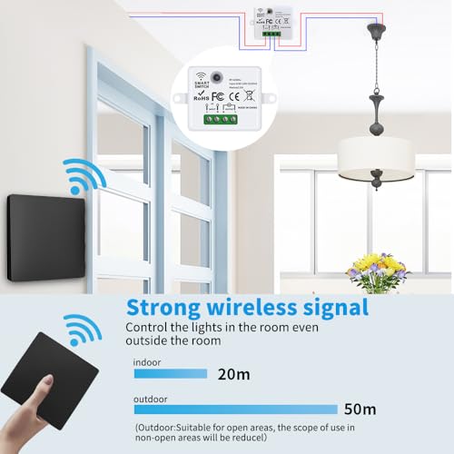 HYHIOTS Funkschalter 230V Funk Lichtschalter Batterielose Set Funk-Sender-Sicherheitsschalter und Empfänger-Controller 10A, Funk Schalter Licht, Keine Verkabelung, Funk-Lichtschalter (2 Way Kit)
