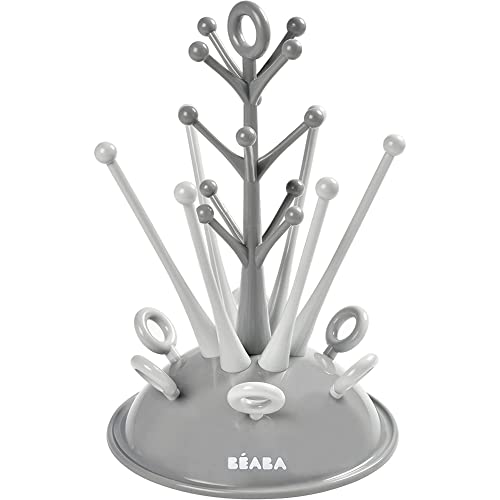 BÉABA, Egoutte-biberons Arbre, Grande capacité 6 biberons et accessoires, Bac de récupération d'eau amovible, Pratique, Design astucieux, Gris