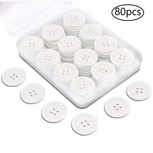 SUNTATOP 80 Pièces Résine Bouton de Base pour l'Ornement de Couture, de Scrapbooking et d'Artisanat Diamètre 25 mm, Blanc