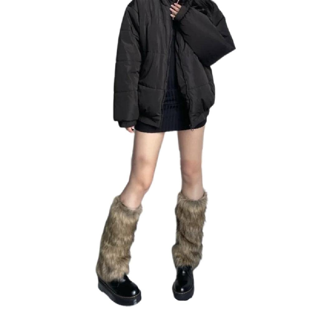 Women Girls Harajuku Faux Fur Leg Warmer Fall Winter Solid Color Furry Boot Shoes Cover Cuffs Hipster Warm Socks furry leg warmers