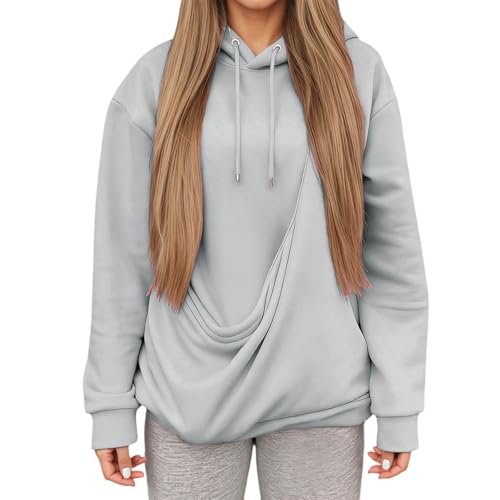 Sweat à capuche d'hiver pour maman de chat avec grande poche kangourou gris clair taille L