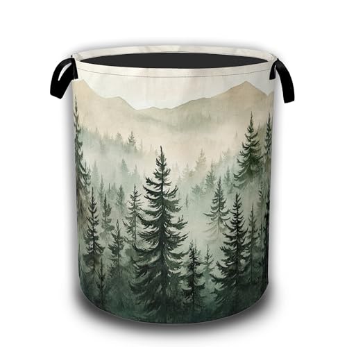 Image of Misty Forest Landscape Laundry Basket,Waterproof Foldable Laundry Hamper,Dirty Clothes Basket, Linen Bin Storage Organizer Collection 16" x 20.8"