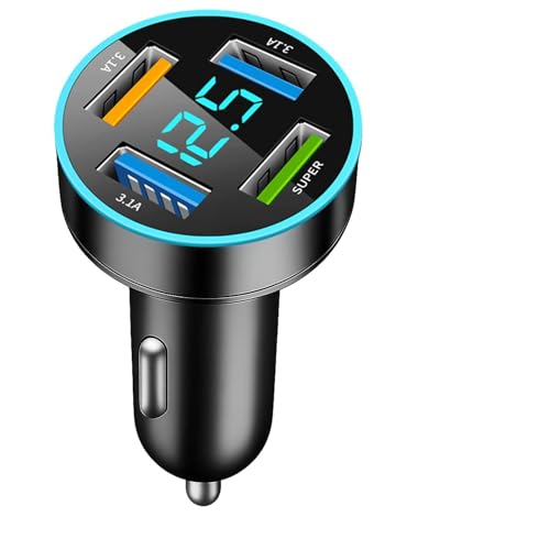 BOULESENM 66W Cargador Coche,4 Puertos Cargador Mechero con Voltímetro LED,Cargadors Mechero USB Carga Rapida,Cargadors Movil Coche Compatible con Varios Teléfonos Inteligentes Computadoras.