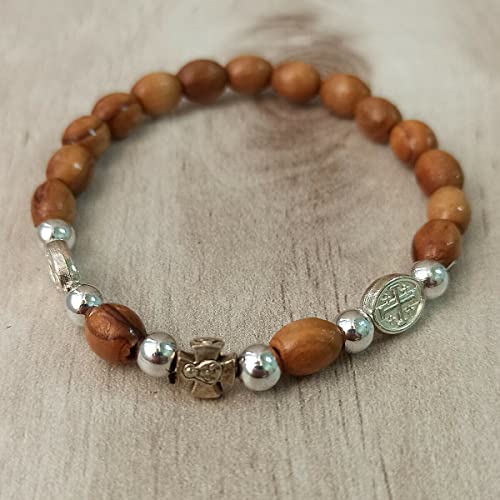 Bracelet Jerusalem Olive Wood Rosary Cross Holy Land Handmade Beads Catholic4