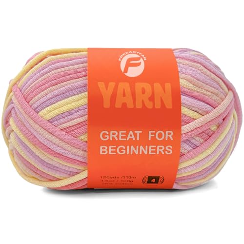 Image of 3.5Oz /120yds Beginner Easy Yarn for Crocheting and Knitting;Worsted-Weight Medium #4;Cotton Blend Yarn for Beginners Amigurumi DIY(Macaron,1 Skein)