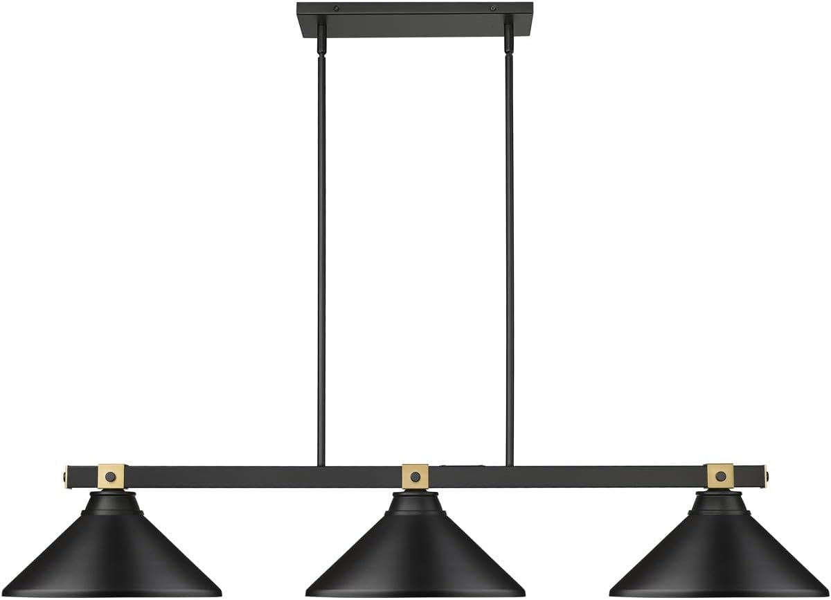 Three-Light Billiard Pendant in Matte Black and Rubbed Brass by Z-Lite