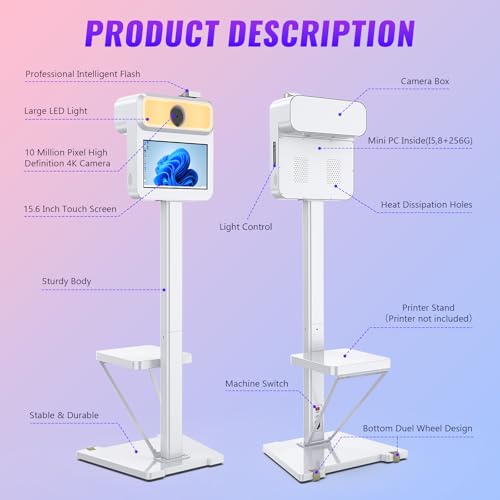 Image of MWE Magic Mirror Photo Booth Touch Screen with Printer and DSLR Camera,Mirror Video Booth with Software APP Remote Control, No Printer (15.6 in)