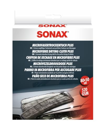 SONAX MicrofaserTrockenTuch Plus (1 Stück) im Großformat zur perfekten streifenfreien Trocknung von Fahrzeugen | Art-Nr. 04512000