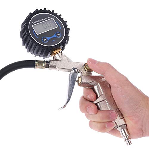 Inflador de neumáticos Digital con manómetro, Manguera y Clip de Mandril Compatible con Coche, Motocicleta, Bicicleta 35ED