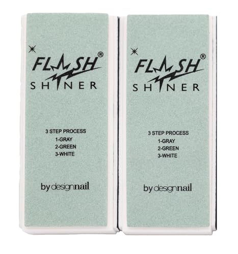 Design Nail Flash Shiner® Block – 3-Way Nail Buffer – Professional Nail Buffer for Natural Shine – Smooths, Conditions & Polishes – Manicure Tool for Home or Salon Use (Pack of 2)