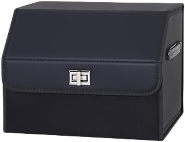 Car Trunk Organizer, Folding Car Organizers for Trunk for SUV, Trunk Waterproof Organizer Leather Home Storage Box with Lock(Black)