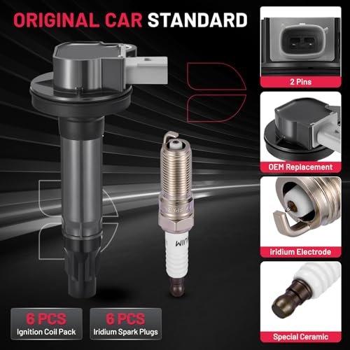 Image of BDFHYK 6 Ignition Coil Pack UF612 and 6 Iridium Spark Plug SP534 Compatible with Ford 2010-2012 Flex,2010-2012 Taurus;Compatible with Lincoln 2010-2012 MKS,2010-2012 MKT 3.5L Coil for GN10843 5C1856