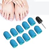 10 Schleifkappen + 1 Kappenträger Set, Elektrischer Nagelbohrer Pediküre Maschinenzubehör, Kappenschleifer Nagelfräser Aufsatz Set aus Quarz und Edelstahl für Nagel und Fußpflege (Blau)