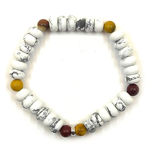 Bracelet en pierres véritables howlite mate et perles de couleurs en argent