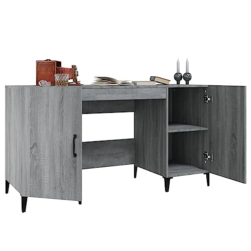 Bureau gris Sonoma 140 cm en bois robuste avec espace de rangement large - 7