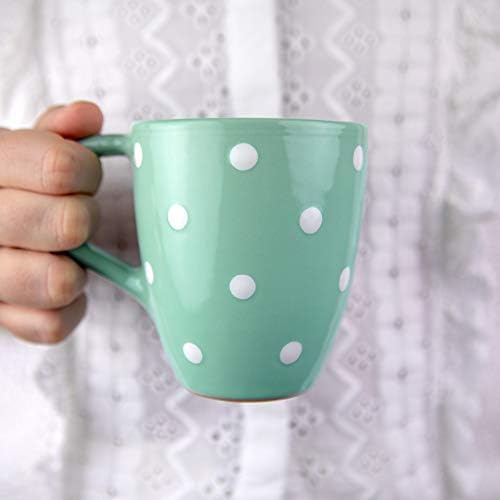 City to Cottage® Teal Blue and White | Polka Dot Spotty | Designer Handmade Hand Painted | Unique Ceramic 10oz/300ml | Hot Chocolate Coffee Tea Mugs Cups with Large Handle | Gift