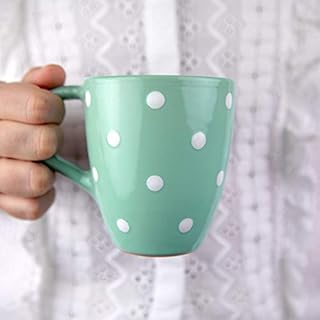 City to Cottage® Teal Blue and White | Polka Dot Spotty | Designer Handmade Hand Painted | Unique Ceramic 10oz/300ml | Hot Chocolate Coffee Tea Mugs Cups with Large Handle | Gift