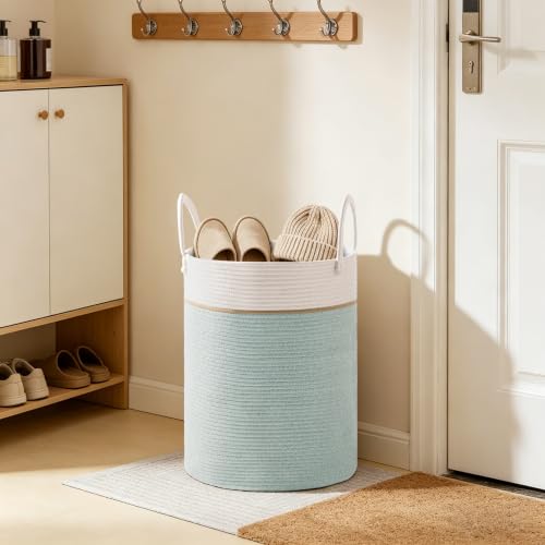 SunNewt 72L Large Tall Cotton Rope Laundry Basket with Handles, Sage Green by SunNewt - Used condition - Image 8