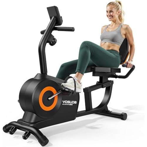 YOSUDA Bicicleta Estática Reclinada Doméstica – 16 Niveles Resistencia Magnética, Silenciosa, Asiento Ajustable, Montaje Fácil, Pantalla LCD, Se
