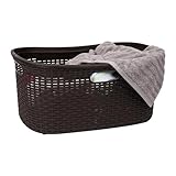 Mind Reader 40L Laundry Basket, Clothes Hamper, Wicker Design, Plastic, 23'L x 14.5'W x 11'H, Brown
