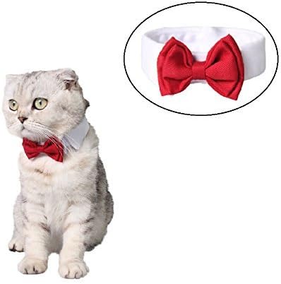 Stock Show Pet Dog Cat Classic Formal Cotton Bow Tie Neck Tie Wedding Party Tuxedo Dog Collar, L, Red