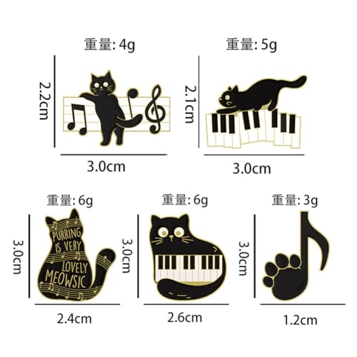 Image of Black Cat Enamel Pins Cartoon Cute Animal Enamel Brooch Pins Set for Women Men Purring Is Very Lovely Meowsic Alloy Cat Enamel Brooch Piano Paw Pins for Jackets Hats Decoration