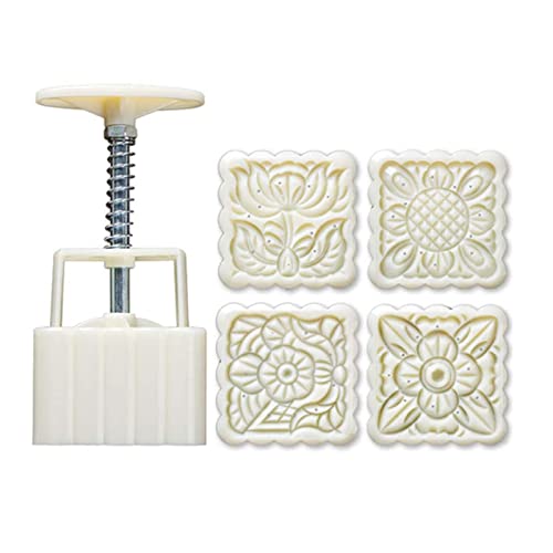 LEAMALLS 5 Piezas Sellos para Galletas Mooncake Molde Mano Prensa Galletas con Flor Sellos Pastelería Herramientas decoración Utensilios repostería modelar Pasteles