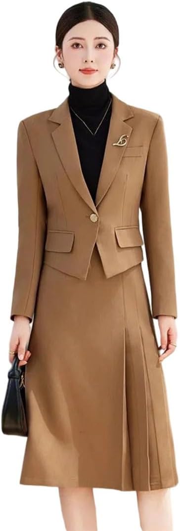 Women's 2 Piece Blazer Set with Long Sleeve Jacket and Skirt Office Lady Business Outfit Suits
