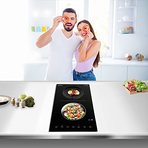 Summit Appliance Cr2B15T1Btk15 115V 2-Burner Radiant Cooktop In Black Ceramic Schott Glass Surface With Digital Touch Controls & Stainless Steel Frame To Allow Installation In 15" Wide Counter Cutouts #TOP2