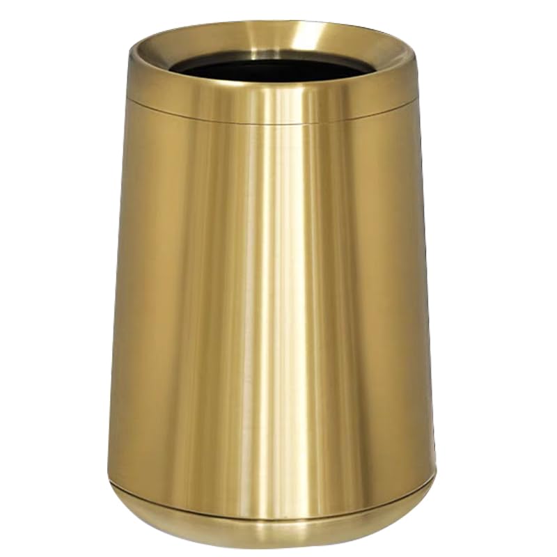 Image of 10L /2.6GAL Brushed Gold Trash Can,Stainless Steel Trash Can,Conical Garbage Can with Top Opening,Gold Garbage Can for Bathroom,Bedroom,Hotel,Kitchen,RV