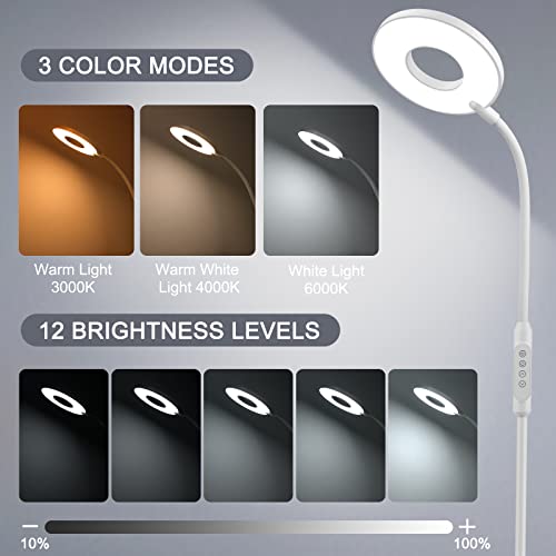 Yotutun Led Floor Lamp Floor Lamp For Reading, Adjustable Standing Lamp With Remote, 3 Colors And 12 Brightness,Memory Function Tall Gooseneck Lamp For Living Room, Bedroom, Office #TOP3