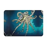 YYHHAOFA Felpudo con estampado de pulpo azul con anillos de 40,6 x 61 cm, antideslizante y fácil de limpiar, adecuado para puerta delantera, dormitorio, sala de estar, baño