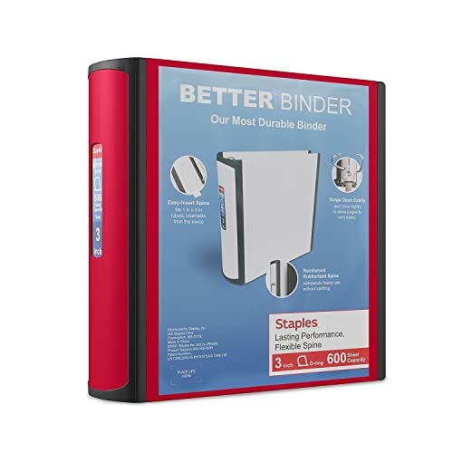 Staples 3-inch 3-Ring Better Binder, D-Ring, Red (18367)