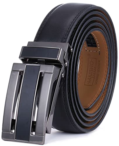 Marino Avenue Men’s Genuine Leather Ratchet Dress Belt with Linxx Buckle - Gift Box - Open Grid - Black - Adjustable from 38" to 54" Waist