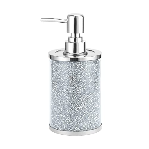 Glass Soap Dispenser With Bling Crystal, Refillable Dispenser With Stainless Steel Pump For Lotion Soap,Hand Soap, Dish Soap Bathroom, Kitchen (Silver) #TOP19